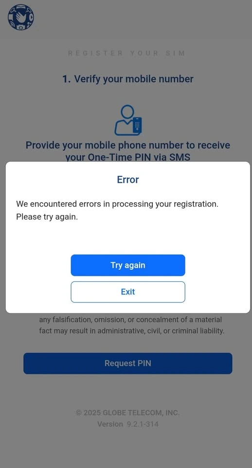 registration error